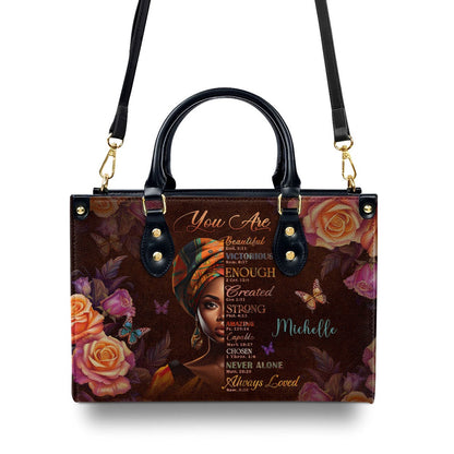 Personalized Christian Leather Bag, You Are Never Alone Leather Handbag, Gift For Worship Members, Faith Handbag