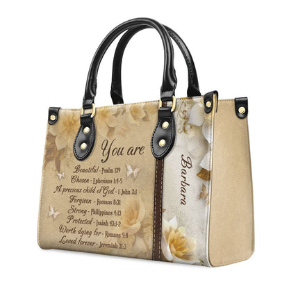 Personalized Christian Leather Bag, You Are Protected - Beautiful Personalized Flower Leather Handbag, Faith Handbag