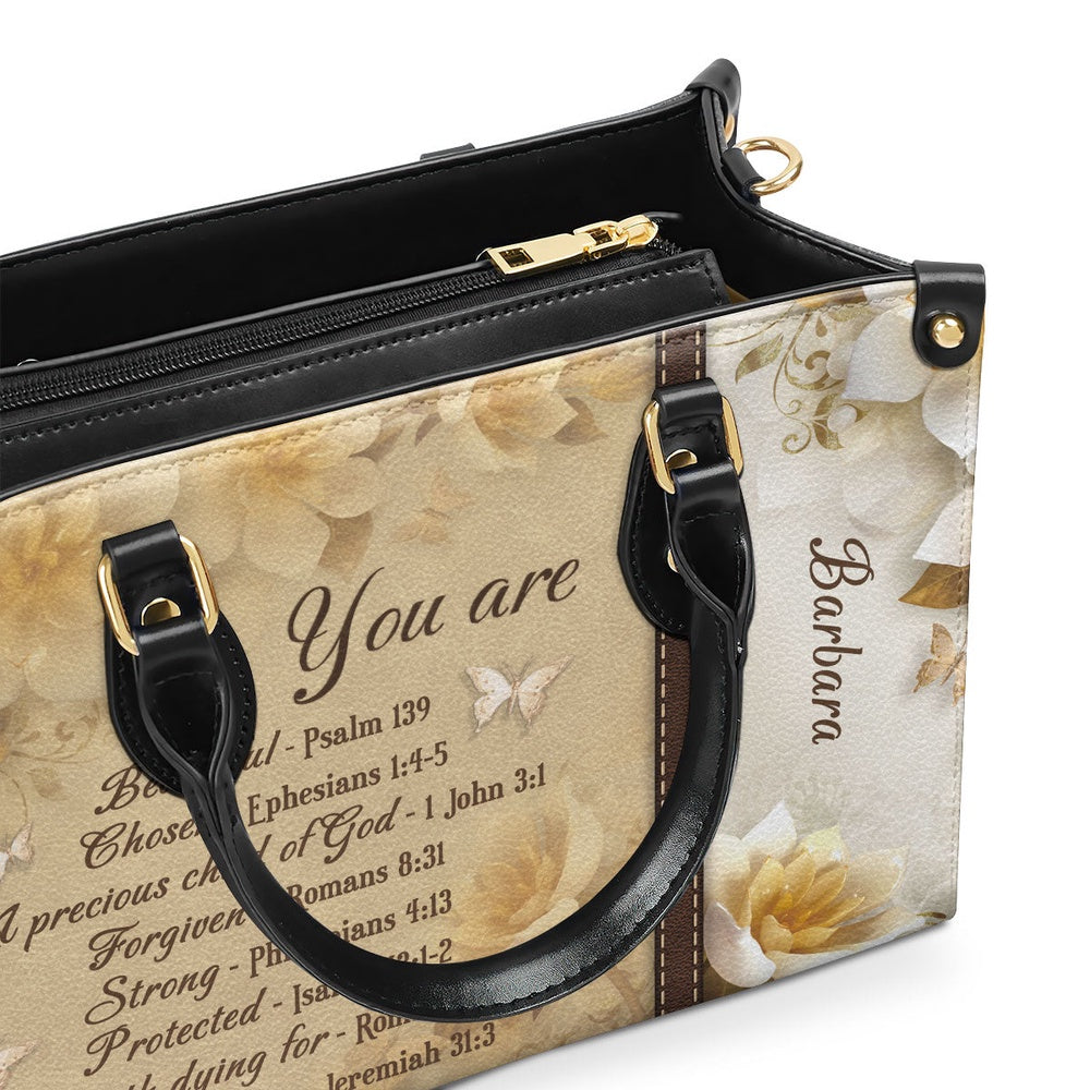 Personalized Christian Leather Bag, You Are Protected - Beautiful Personalized Flower Leather Handbag, Faith Handbag