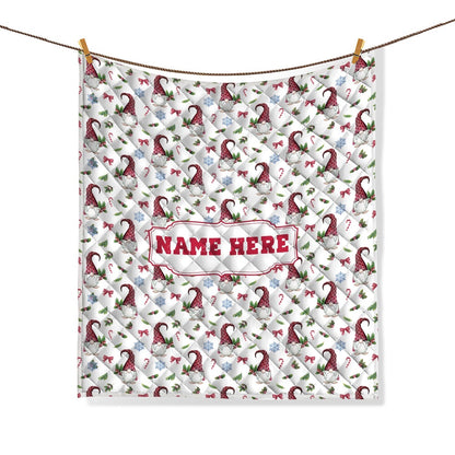 Personalized Christmas Gnome Quilt Set, Xmas Gnomes Pattern Quilt Blanket & Pillowcases