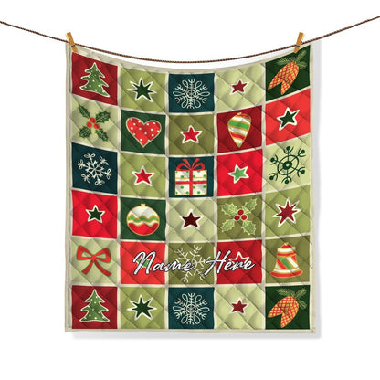Personalized Christmas Patchwork Quilt Set, Xmas Quilt Blanket & Pillowcases