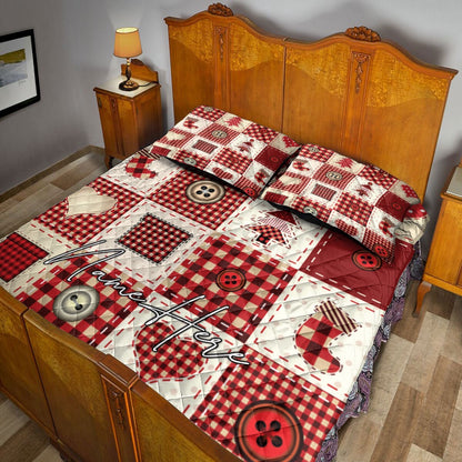 Personalized Christmas Quilt Set, Christmas Patchwork Red Xmas Quilt Blanket