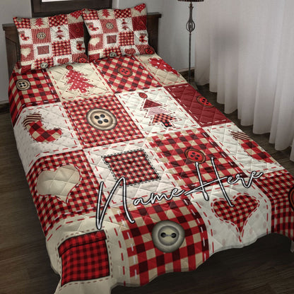 Personalized Christmas Quilt Set, Christmas Patchwork Red Xmas Winter Quilt Blanket