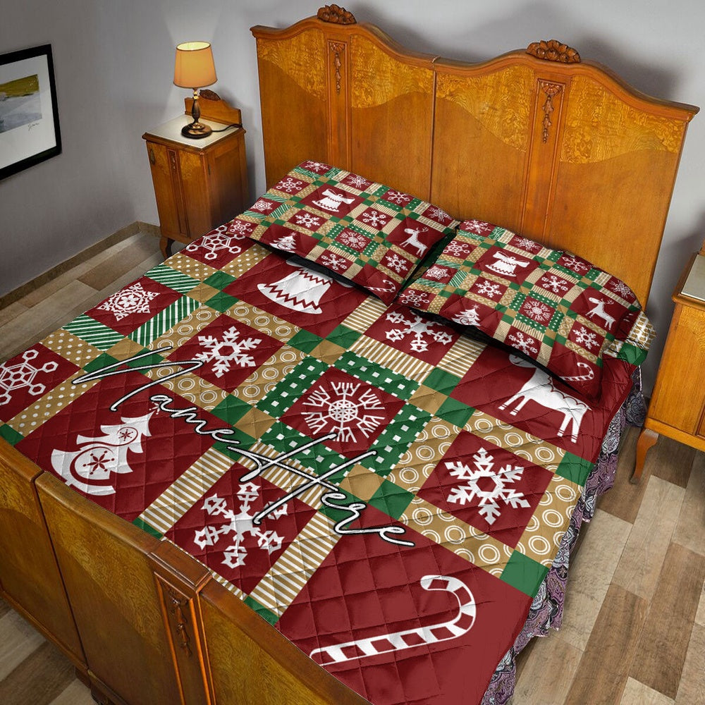 Personalized Christmas Quilt Set, Christmas Patchwork Snowflake Xmas Quilt Blanket
