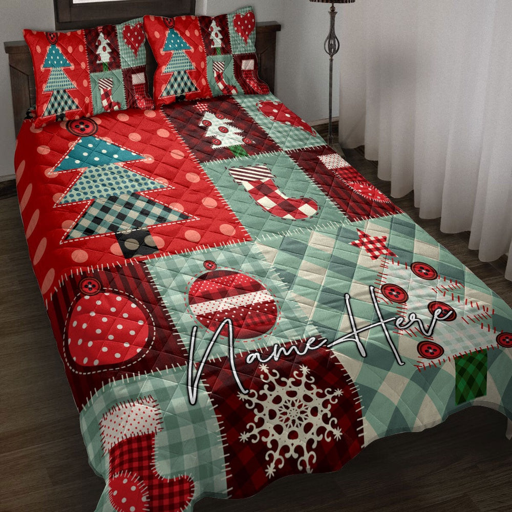 Personalized Christmas Quilt Set, Christmas Patchwork Xmas Winter Holiday Quilt Blanket