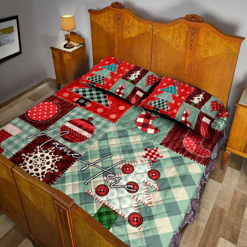 Personalized Christmas Quilt Set, Christmas Patchwork Xmas Winter Holiday Quilt Blanket