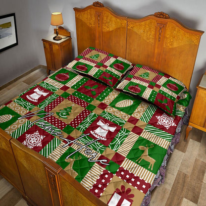 Personalized Christmas Quilt Set, Christmas Patchwork Xmas Winter Quilt Blanket