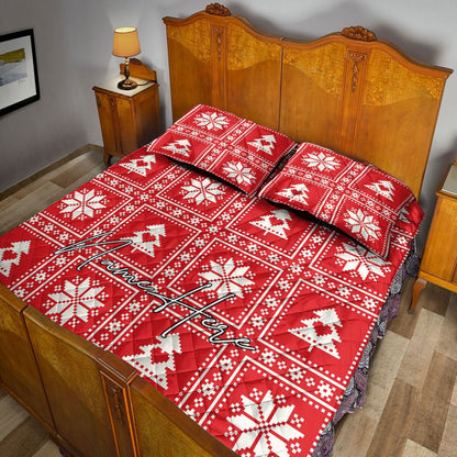 Personalized Christmas Quilt Set, Christmas Pixel Checkered Tree Quilt Blanket