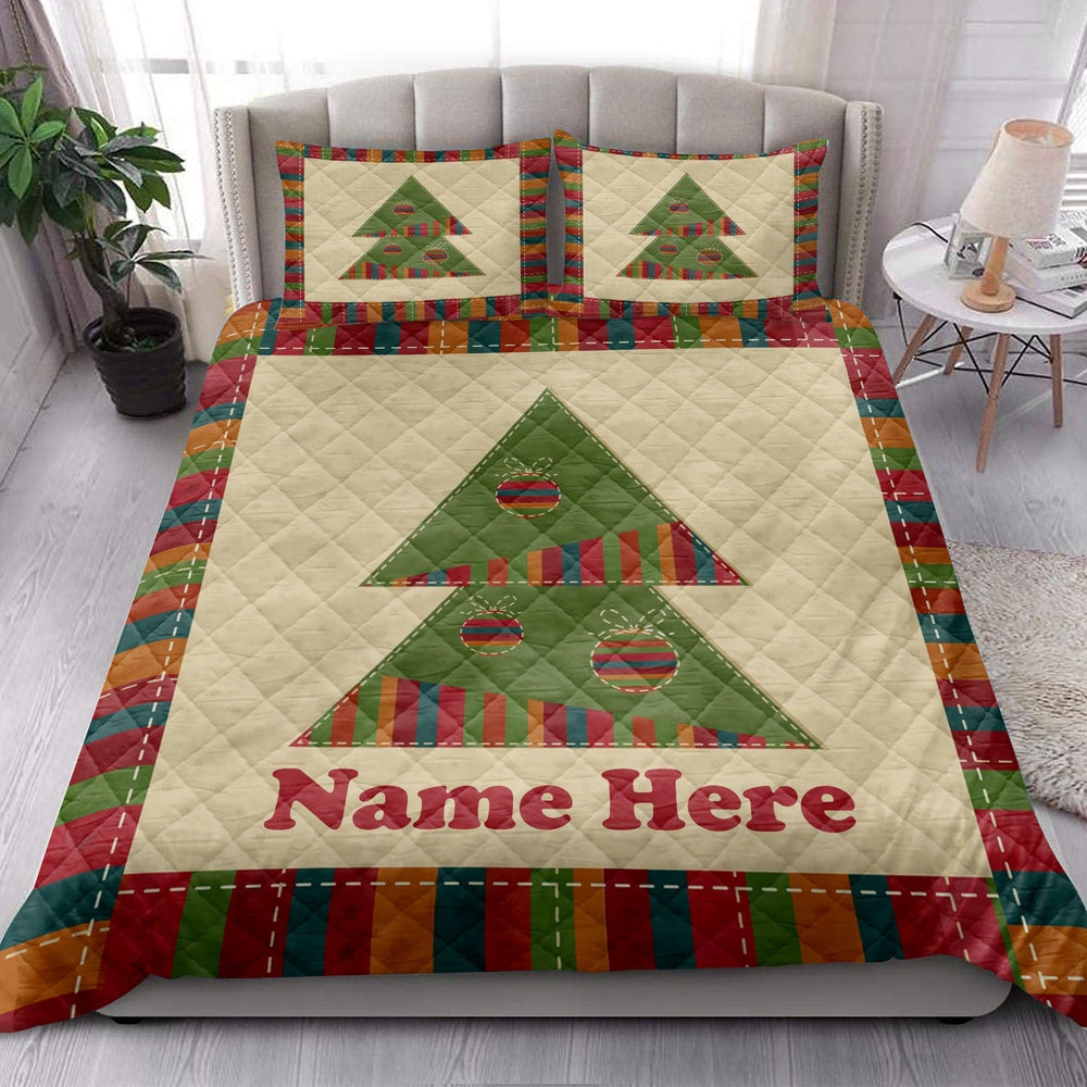 Personalized Christmas Quilt Set, Christmas Tree Greeting Quilt Blanket