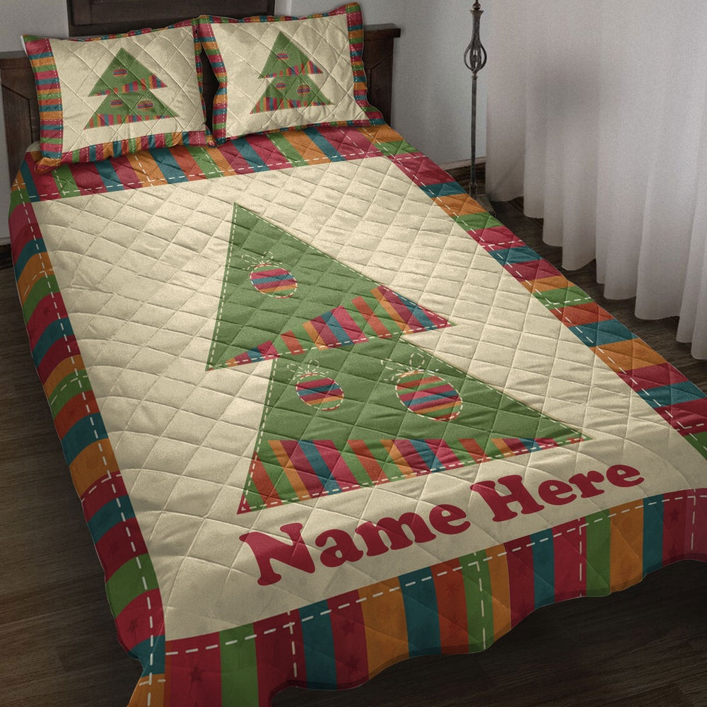 Personalized Christmas Quilt Set, Christmas Tree Greeting Quilt Blanket