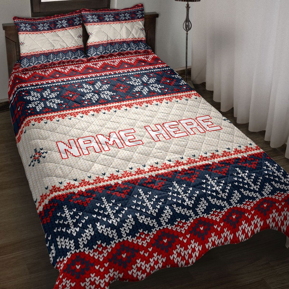 Personalized Christmas Quilt Set, Christmas Ugly Sweater Holiday Quilt Blanket