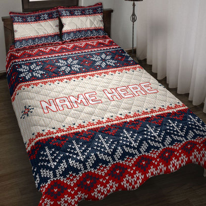 Personalized Christmas Quilt Set, Christmas Ugly Sweater Holiday Quilt Blanket