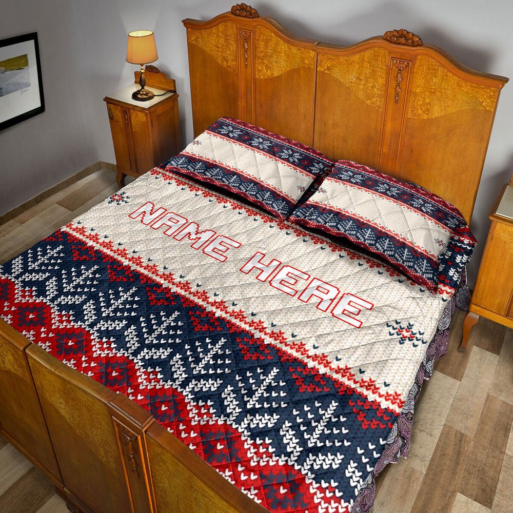 Personalized Christmas Quilt Set, Christmas Ugly Sweater Holiday Quilt Blanket