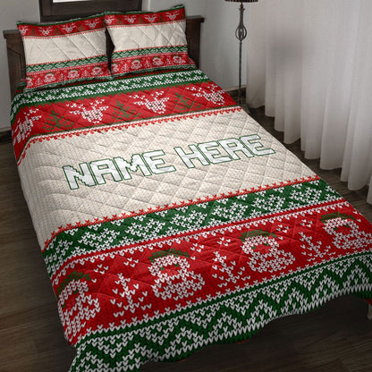Personalized Christmas Quilt Set, Christmas Ugly Sweater Snowman Reindeer Quilt Blanket
