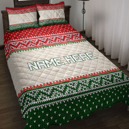 Personalized Christmas Quilt Set, Christmas Ugly Sweater Xmas Holiday Quilt Blanket