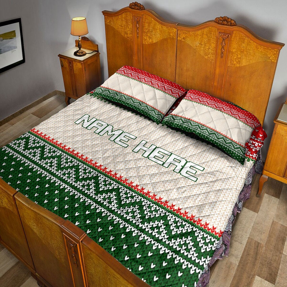 Personalized Christmas Quilt Set, Christmas Ugly Sweater Xmas Holiday Quilt Blanket