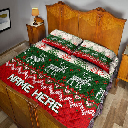Personalized Christmas Quilt Set, Christmas Ugly Sweater Xmas Tree Reindeer Quilt Blanket