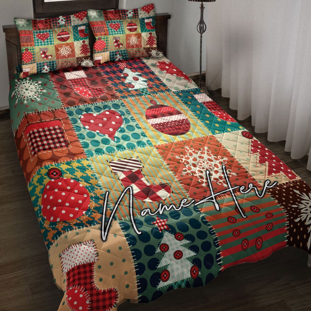 Personalized Christmas Quilt Set, Cozymas Patchwork Xmas Winter Quilt Blanket