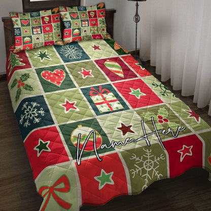 Personalized Christmas Quilt Set, Patchworkmas Xmas Tree Winter Quilt Blanket