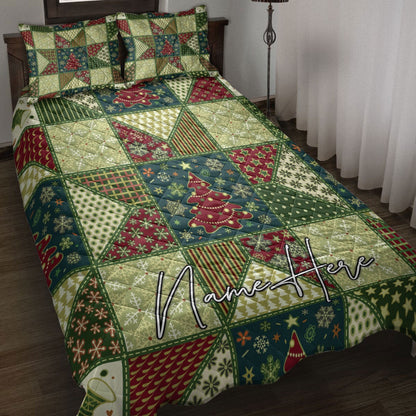 Personalized Christmas Quilt Set, Seamlessmas Patchwork Xmas Quilt Blanket
