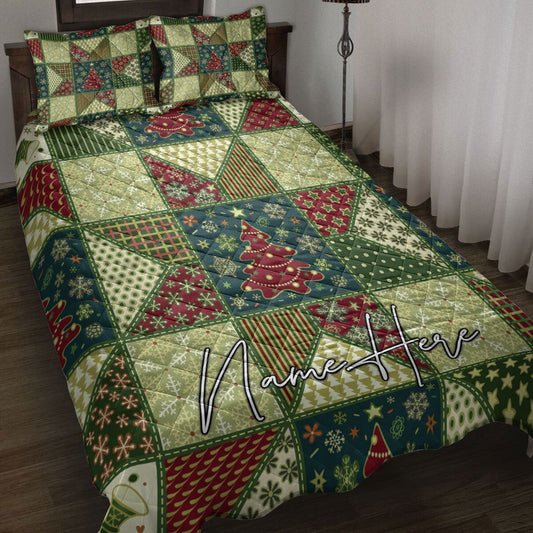 Personalized Christmas Quilt Set, Seamlessmas Patchwork Xmas Quilt Blanket