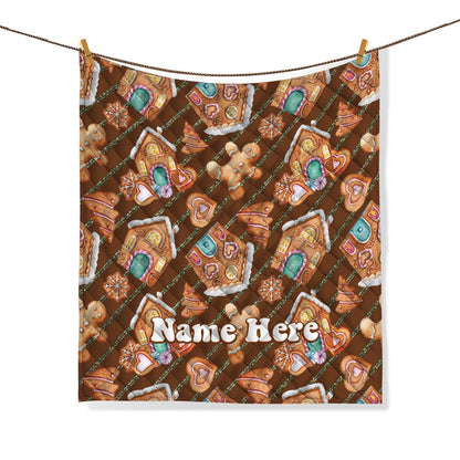 Personalized Christmas Quilt Set, Xmas Gingerbread Quilt Blanket & Pillowcases