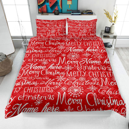 Personalized Christmas Quilt Set, Xmas Holiday Merry Christmas Quilt Blanket & Pillowcases