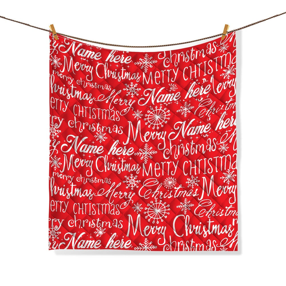 Personalized Christmas Quilt Set, Xmas Holiday Merry Christmas Quilt Blanket & Pillowcases