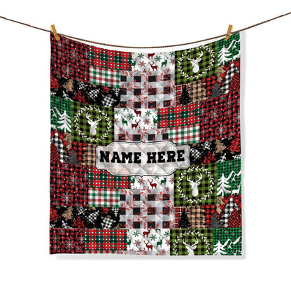 Personalized Christmas Quilt Set, Xmas Holiday Patchwork Pattern Quilt Blanket & Pillowcases