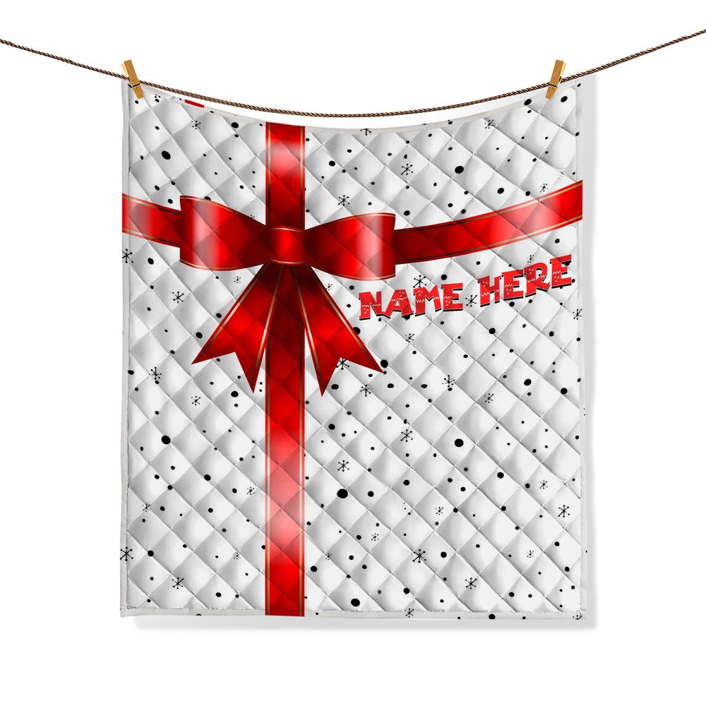 Personalized Christmas Quilt Set, Xmas Holiday Pattern Quilt Blanket & Pillowcases