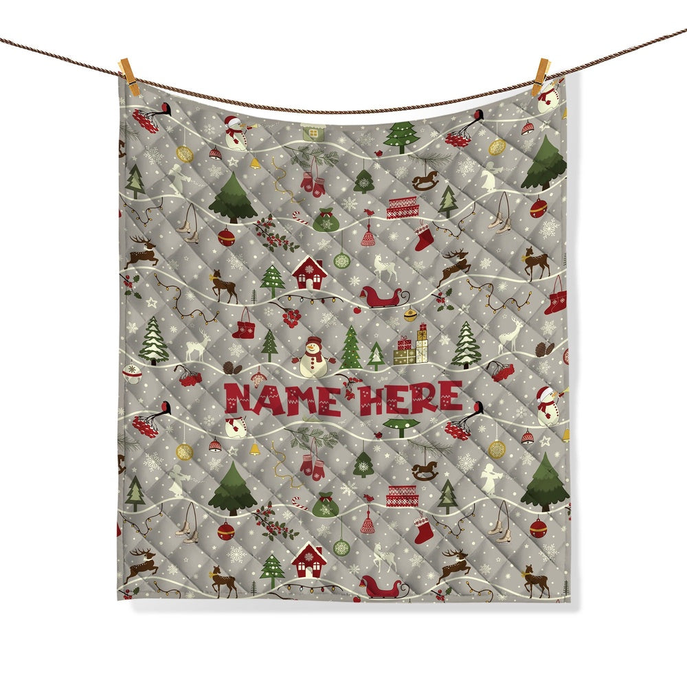 Personalized Christmas Quilt Set, Xmas Holiday Quilt Blanket & Pillowcases