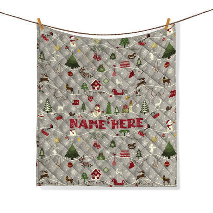 Personalized Christmas Quilt Set, Xmas Holiday Quilt Blanket & Pillowcases