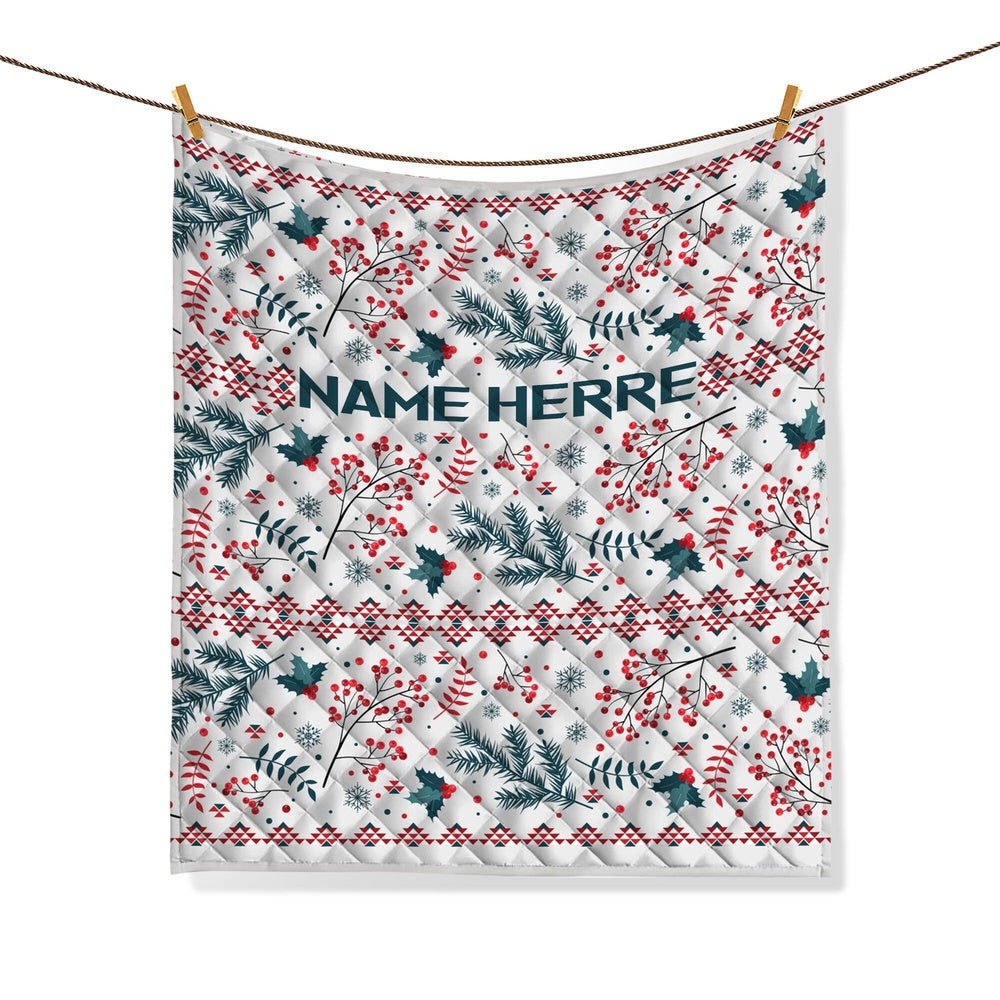 Personalized Christmas Quilt Set, Xmas Holly Berry Quilt Blanket & Pillowcases