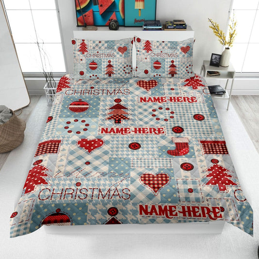 Personalized Christmas Quilt Set, Xmas Pine Tree Holiday Pattern Quilt Blanket & Pillowcases