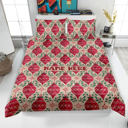 Personalized Christmas Quilt Set, Xmas Red Plaid Pattern Quilt Blanket & Pillowcases