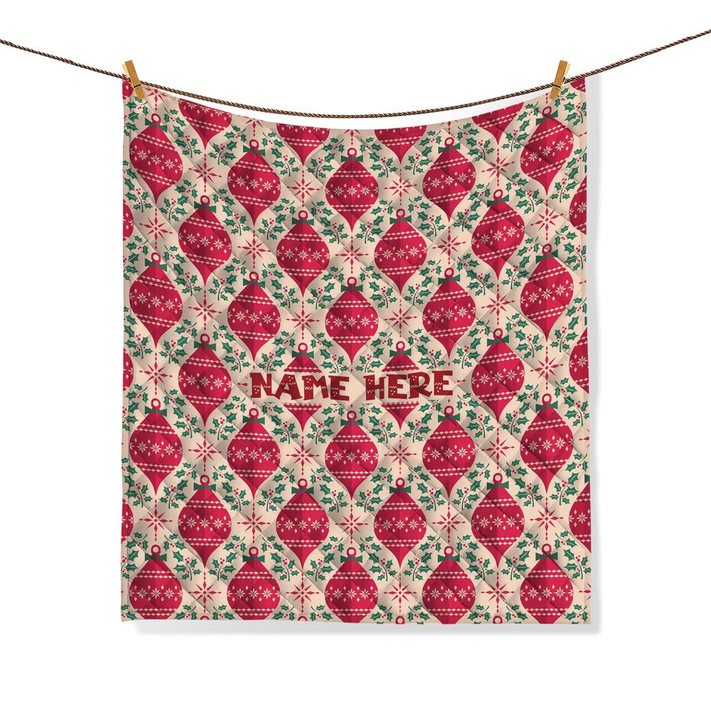 Personalized Christmas Quilt Set, Xmas Red Plaid Pattern Quilt Blanket & Pillowcases