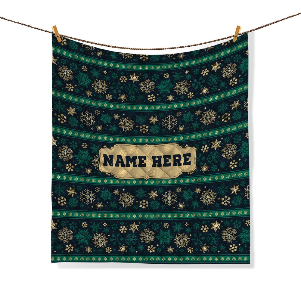 Personalized Christmas Quilt Set, Xmas Winter Snowflake Pattern Quilt Blanket & Pillowcases