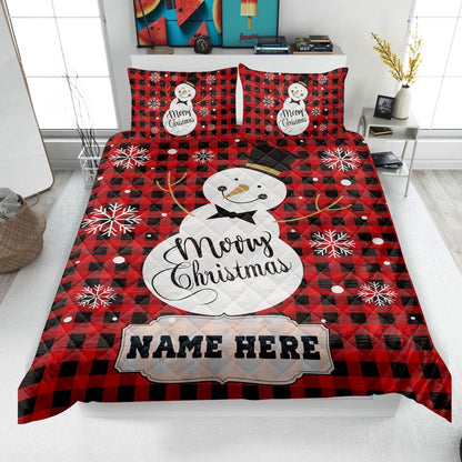 Personalized Christmas Quilt Set, Xmas Winter Snowman Quilt Blanket & Pillowcases