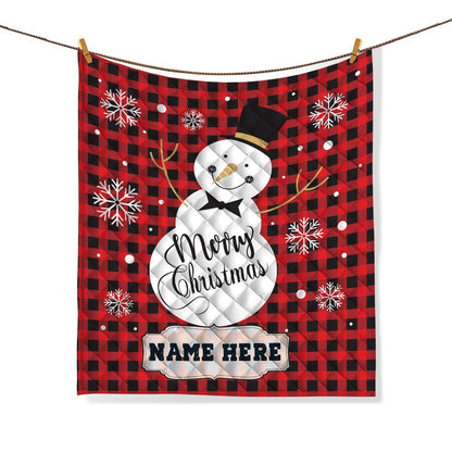 Personalized Christmas Quilt Set, Xmas Winter Snowman Quilt Blanket & Pillowcases