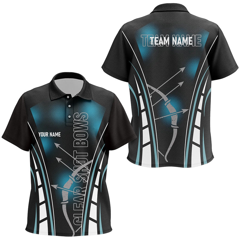 Personalized Clear Shot Bows Archery Polo Shirts, Black Blue Arrows Bows Archery Shirts, Archery Team Shirts, Custom Archery Shirts
