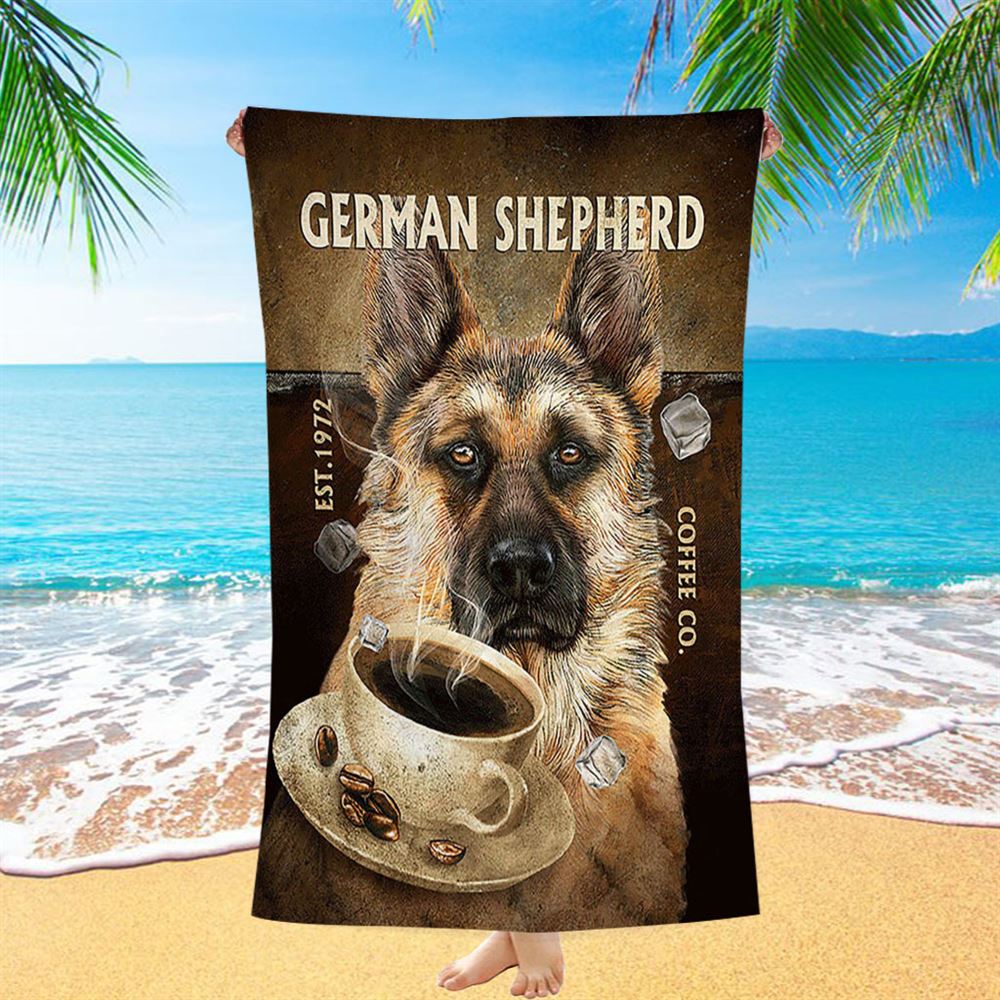 Personalized Coffee German Shepherd Beach Towel - Christian Beach Towel - Religious Beach Towel