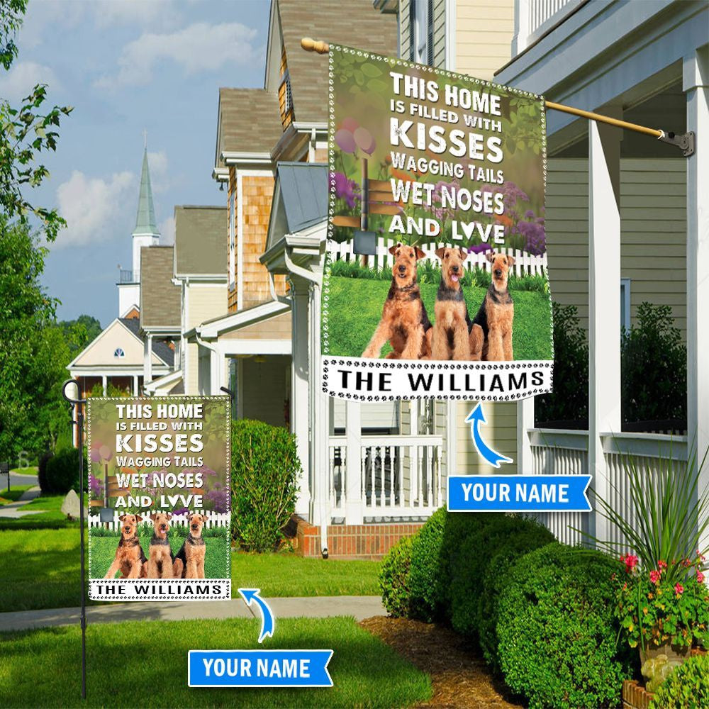 Personalized Dog Flags, Airedale Terrier This Home Is Filled With Kisses Flag, Garden Flags Dogs, Dog House Flags