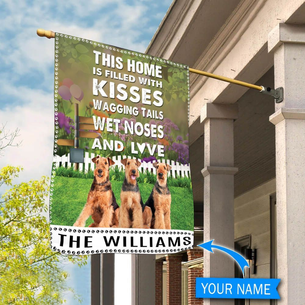 Personalized Dog Flags, Airedale Terrier This Home Is Filled With Kisses Flag, Garden Flags Dogs, Dog House Flags