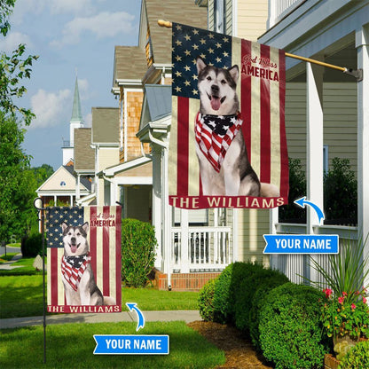 Personalized Dog Flags, Alaskan Malamute God Bless America Flag, Dog Flag For House, Garden Flags Dogs, Dog House Flags