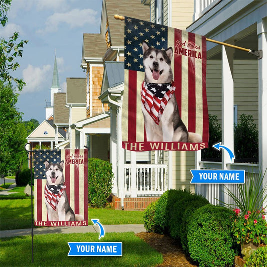 Personalized Dog Flags, Alaskan Malamute God Bless America Flag, Dog Flag For House, Garden Flags Dogs, Dog House Flags