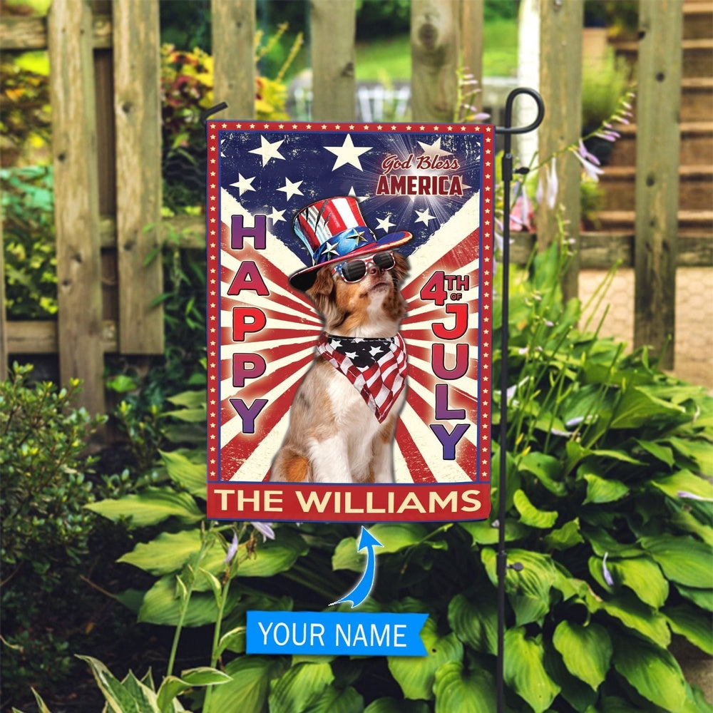 Personalized Dog Flags, Australian Shepherd God Bless America, 4th Of July Flag, Dog Flag For House, Garden Flags Dogs, Dog House Flags