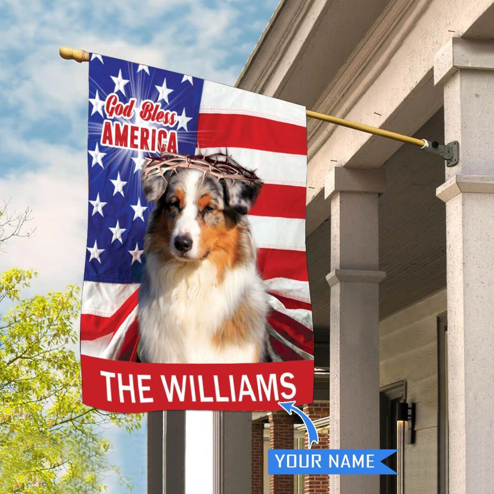 Personalized Dog Flags, Australian Shepherd God Bless America House Flag, Garden Flags Dogs, Dog House Flags