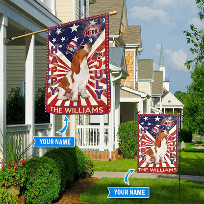 Personalized Dog Flags, Basset Hound God Bless America, 4th Of July Flag, Dog Flag For House, Garden Flags Dogs, Dog House Flags