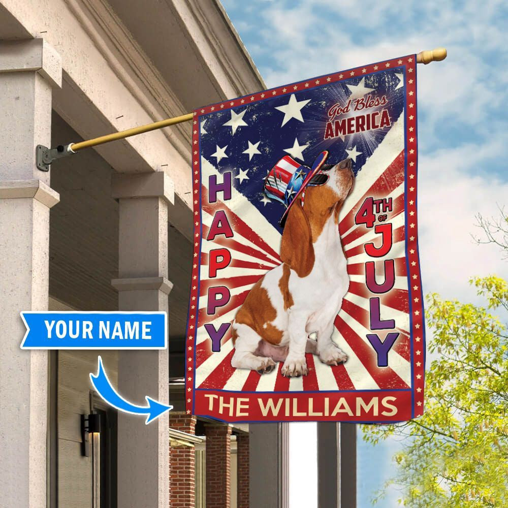 Personalized Dog Flags, Basset Hound God Bless America, 4th Of July Flag, Dog Flag For House, Garden Flags Dogs, Dog House Flags