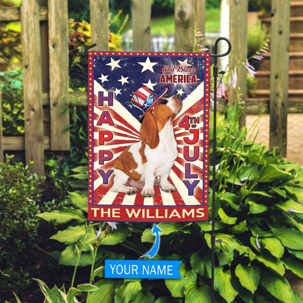 Personalized Dog Flags, Basset Hound God Bless America, 4th Of July Flag, Dog Flag For House, Garden Flags Dogs, Dog House Flags